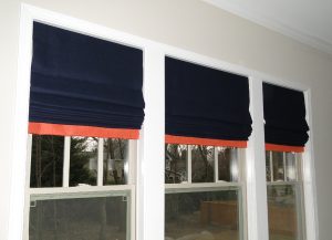 Custom Flat Roman Shades with Accent Band