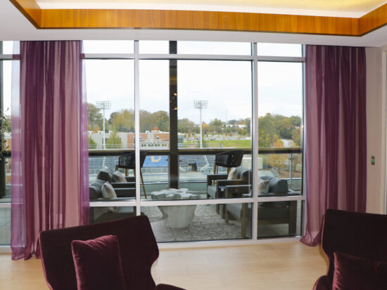 Purple drapery in commercial building